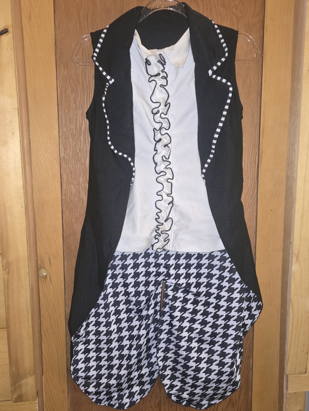 Womens Large Circus Ringmaster Black/White Chevron Top Pant Halloween Costume